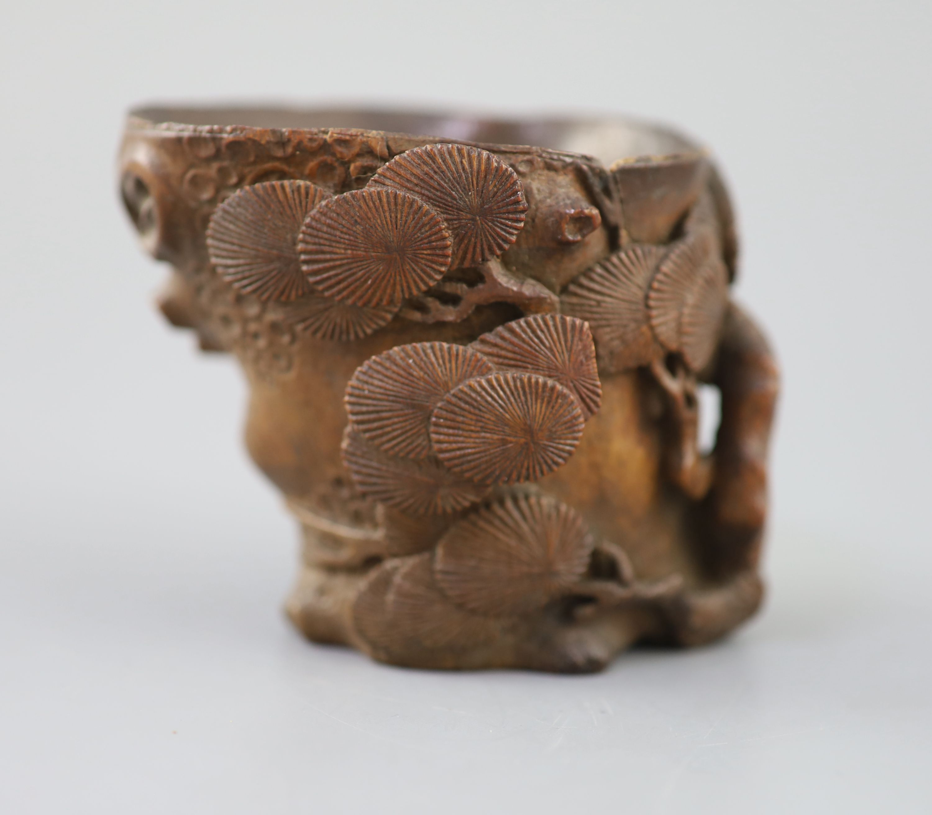 A Chinese bamboo root pine libation cup, 17th/18th century,